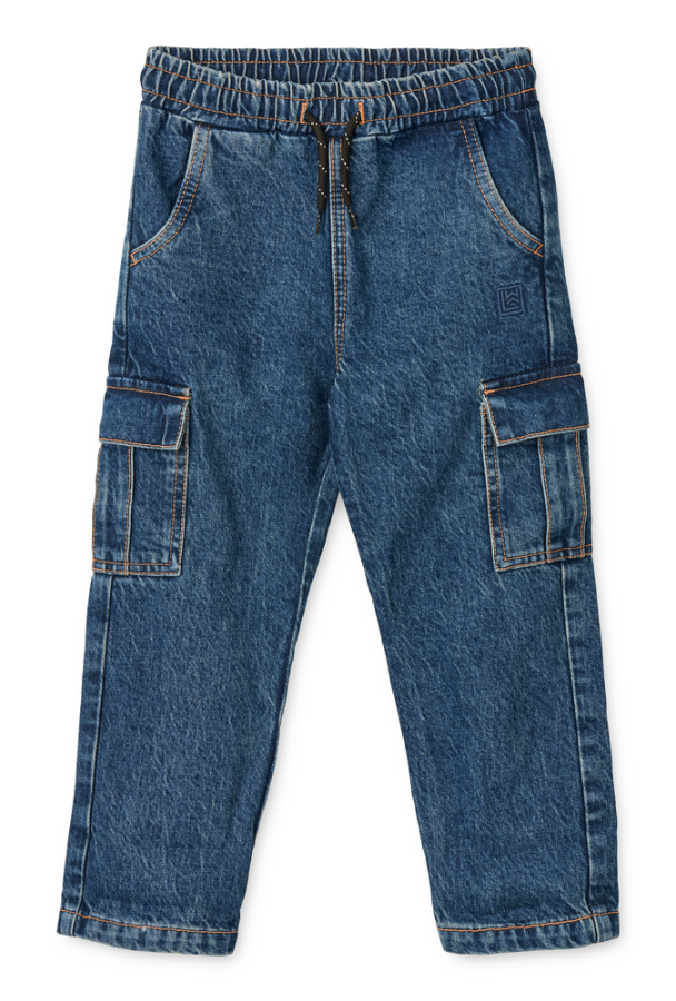 Delvin Denim Cargo Pants - Medium Blue Denim - Image 1