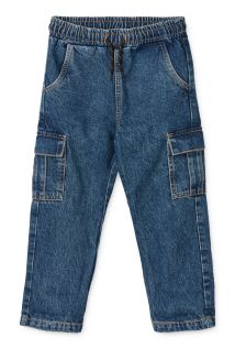 Delvin Denim Cargo Pants - Medium Blue Denim