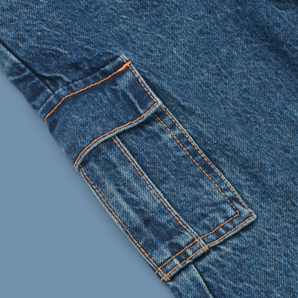 Delvin Denim Cargo Pants - Medium Blue Denim - Image 8