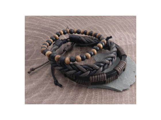 AMIGAZ ROPE SLIDERS & WOOD BEAD BRACELET BROWN