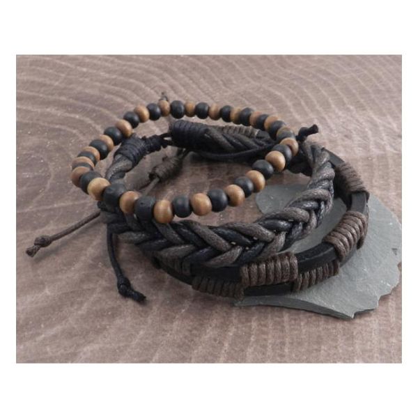 AMIGAZ ROPE SLIDERS & WOOD BEAD BRACELET BROWN