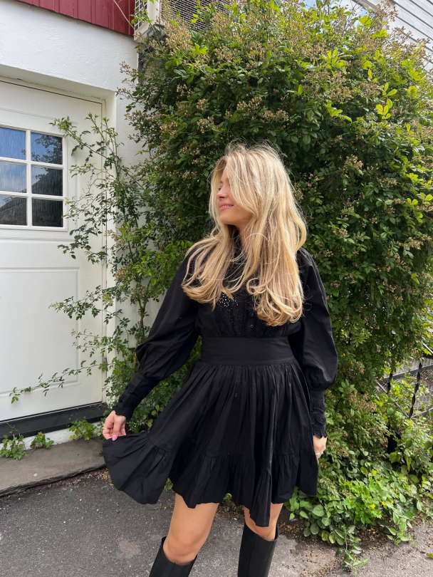Décorated Poplin Mini Dress -Black - Image 3