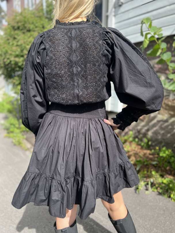 Décorated Poplin Mini Dress -Black - Image 1