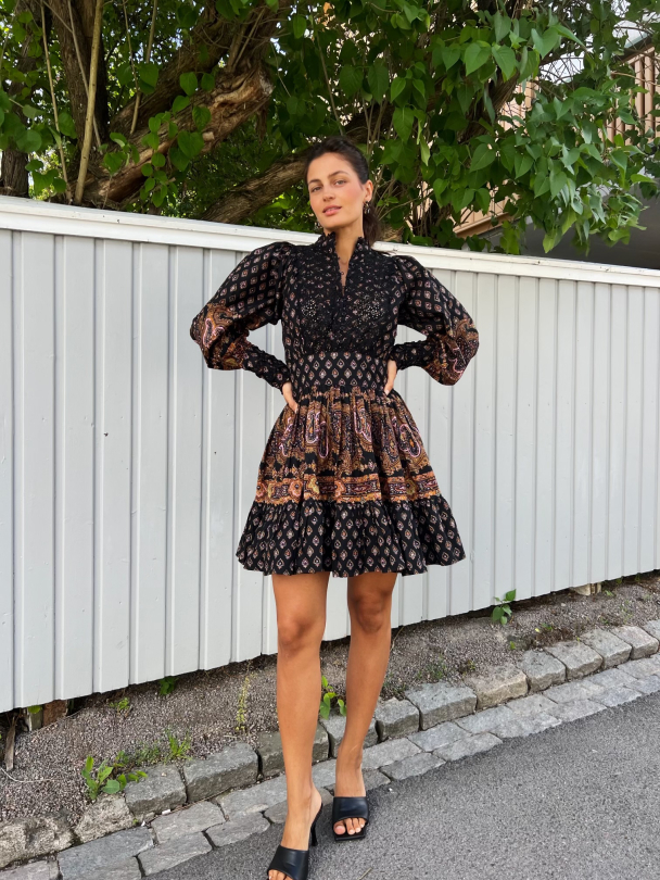 Décorated Poplin Mini Dress -Paisley - Image 2