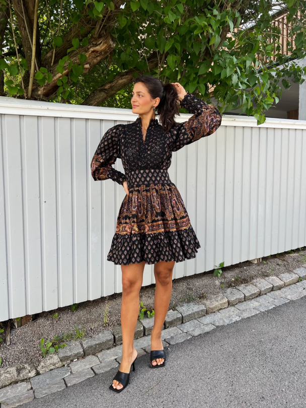 Décorated Poplin Mini Dress -Paisley - Image 3