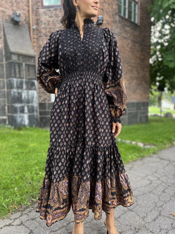 Décorated Poplin Midi Dress -Paisley - Image 1