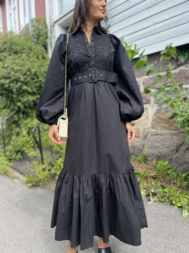Décorated Poplin Midi Shirt Dress - Black - Image 1