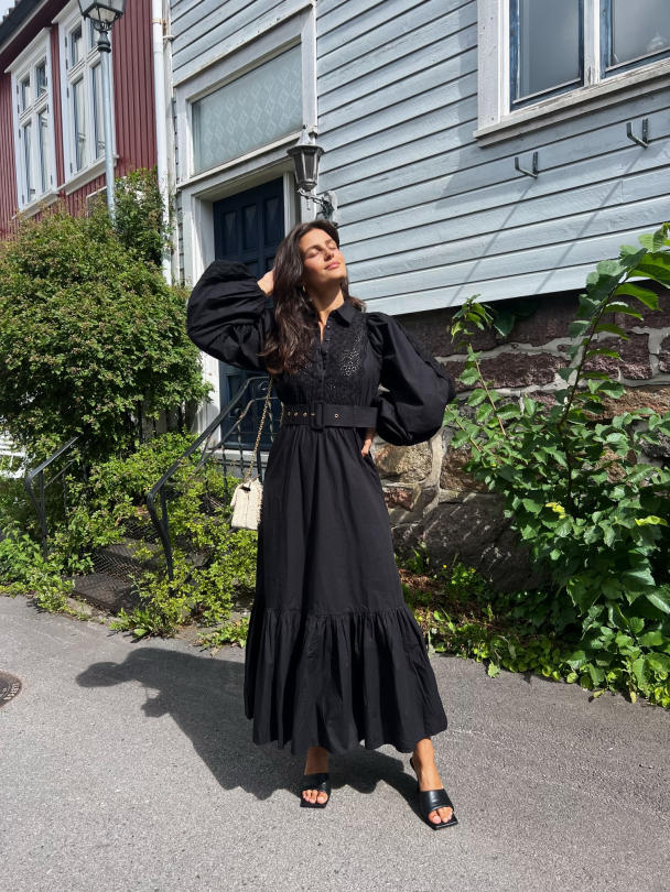 Décorated Poplin Midi Shirt Dress - Black - Image 2