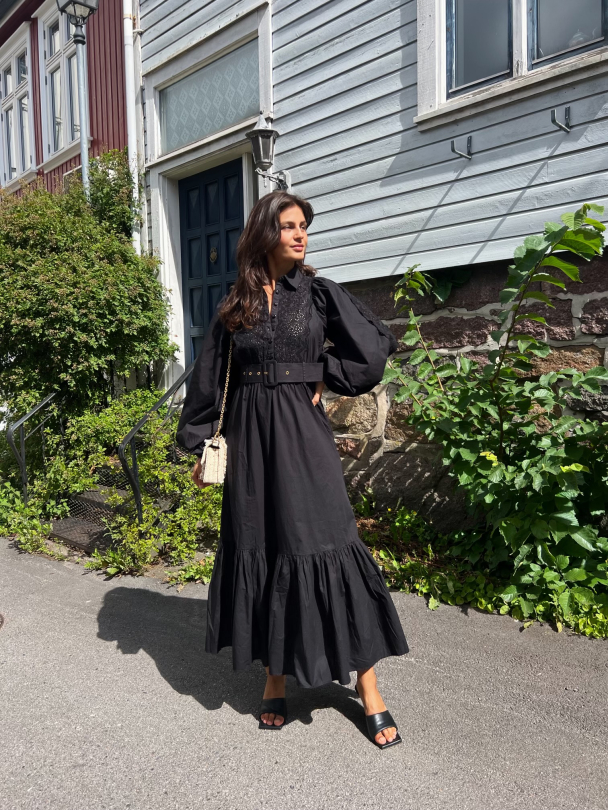 Décorated Poplin Midi Shirt Dress - Black - Image 3