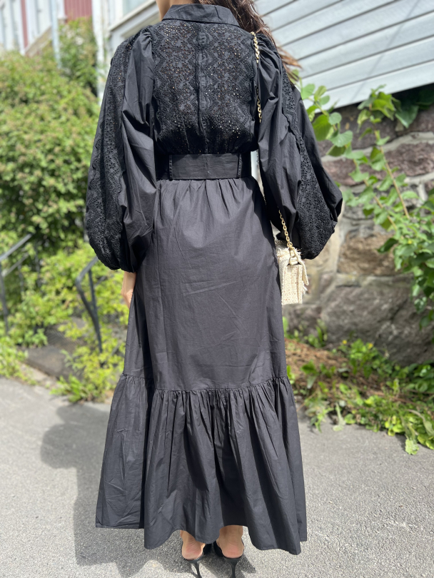 Décorated Poplin Midi Shirt Dress - Black - Image 4