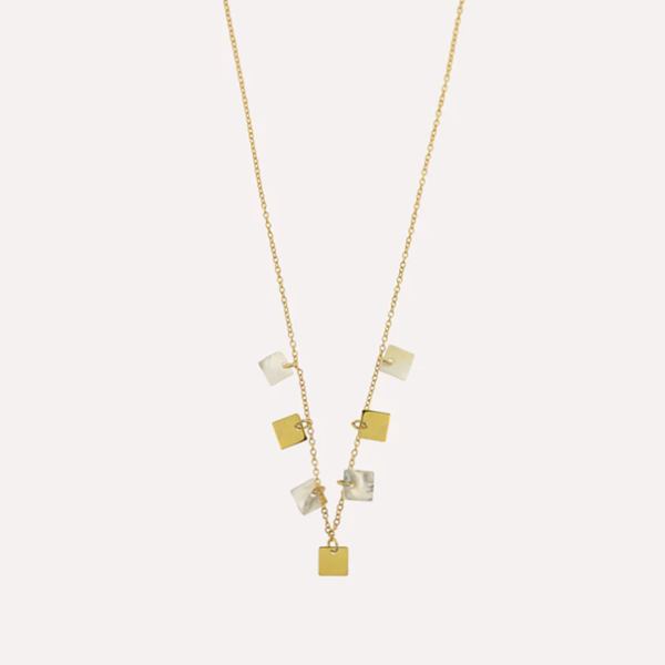 MESH - Squared Mother Of Pearls Halskjede (Forgylt)