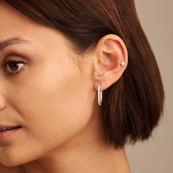 ORELIA Crystal Encrusted Oval Hoop  - Image 2