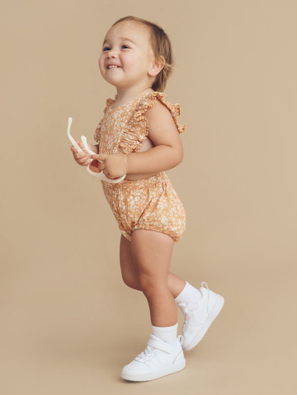 HUXBABY | Floral Frill Playsuit - Warm Glow - Image 3
