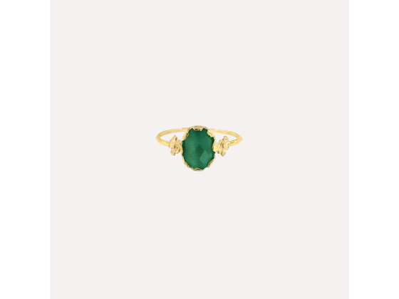 MESH - Stone Green w. Flowers Ring (Forgylt)