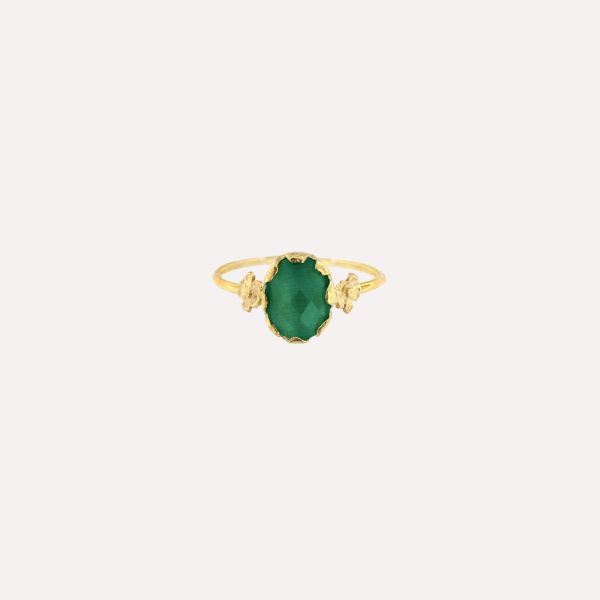 MESH - Stone Green w. Flowers Ring (Forgylt)