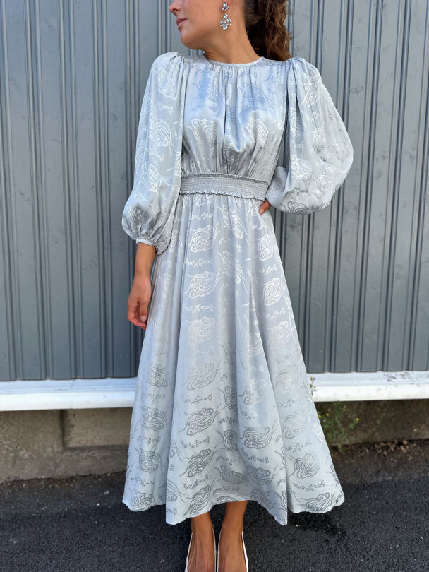 Jacquard Midi Dress - Silver - Image 1