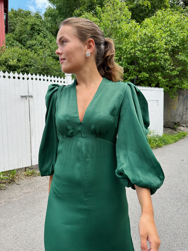 Crepe Satin Midi Dress - Emerald - Image 2