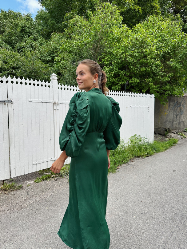 Crepe Satin Midi Dress - Emerald - Image 3