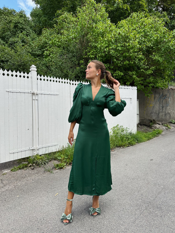 Crepe Satin Midi Dress - Emerald - Image 4