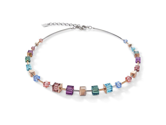 GEOCUBE Necklace Multicolour & Stainless Steel Rose Gold