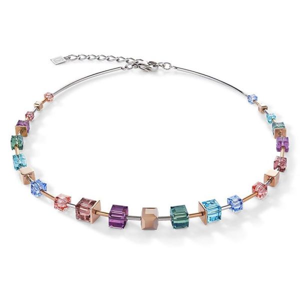 GEOCUBE Necklace Multicolour & Stainless Steel Rose Gold