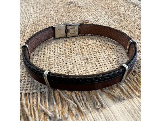 SARA - Brunt & svart flettet lærarmbånd 10mm