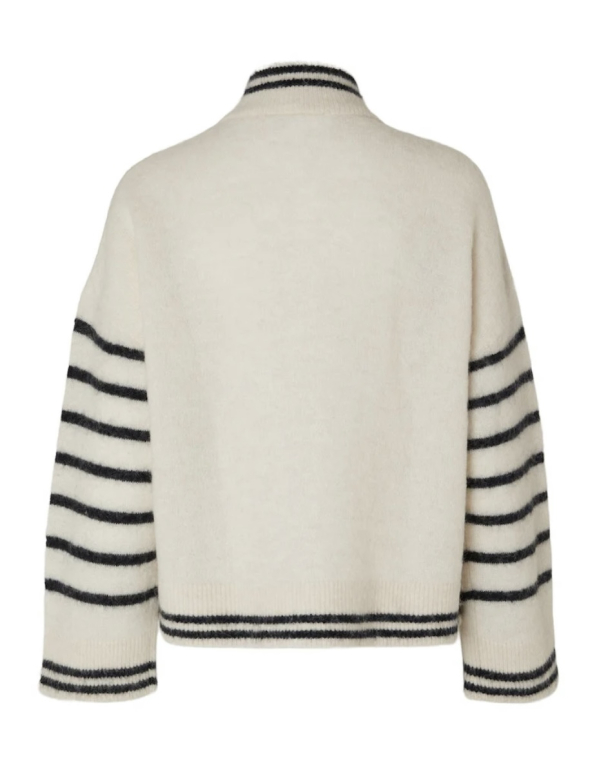 Sia Ras Stripe Knit Cardigan - Brich/Dark Sapphire  - Image 2