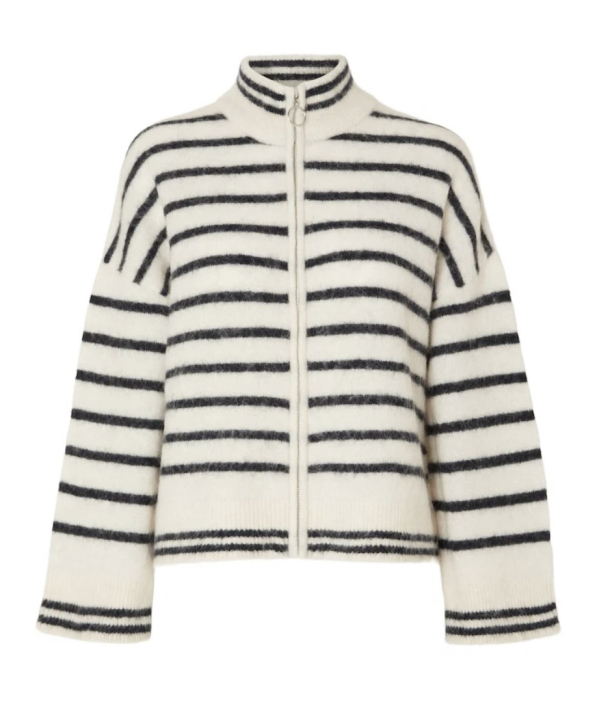 Sia Ras Stripe Knit Cardigan - Brich/Dark Sapphire  - Image 3