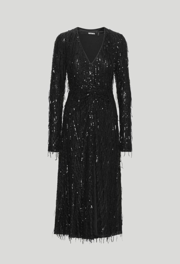 Sequins Midi Slit Dress - Black  - Image 3