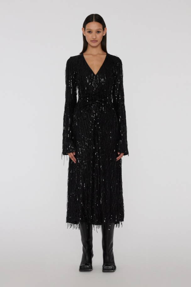 Sequins Midi Slit Dress - Black  - Image 5