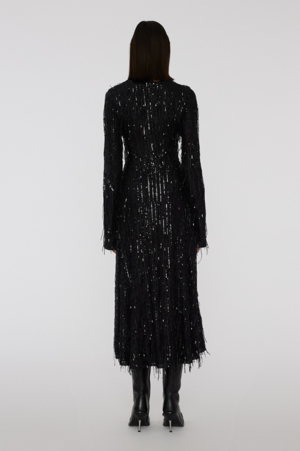Sequins Midi Slit Dress - Black  - Image 6