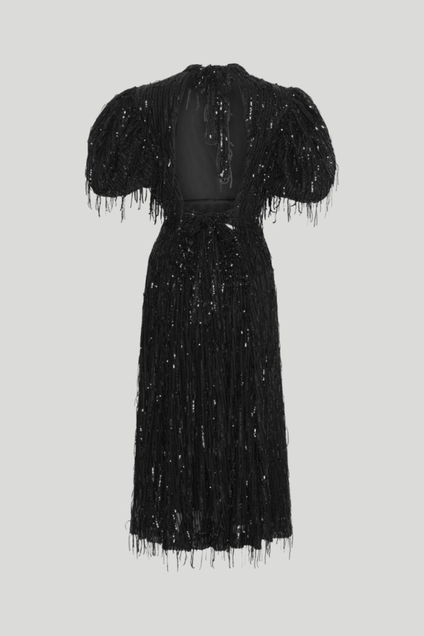 Sequins Midi Puff Dress - Black  - Image 2