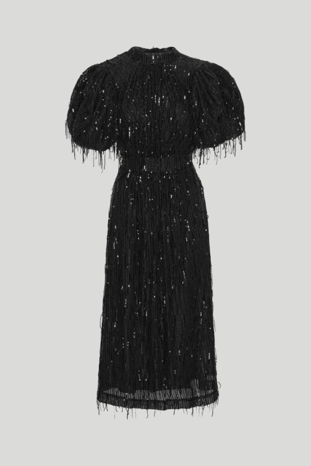 Sequins Midi Puff Dress - Black  - Image 3