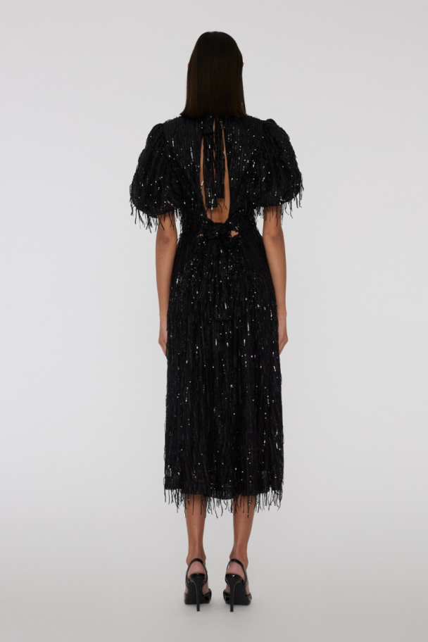 Sequins Midi Puff Dress - Black  - Image 5