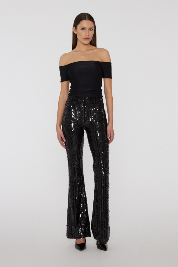 Sequins Flared Pants - Black  - Image 3