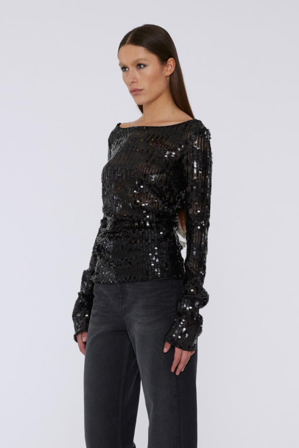 Sequins Off Shoulder - Black  - Image 4