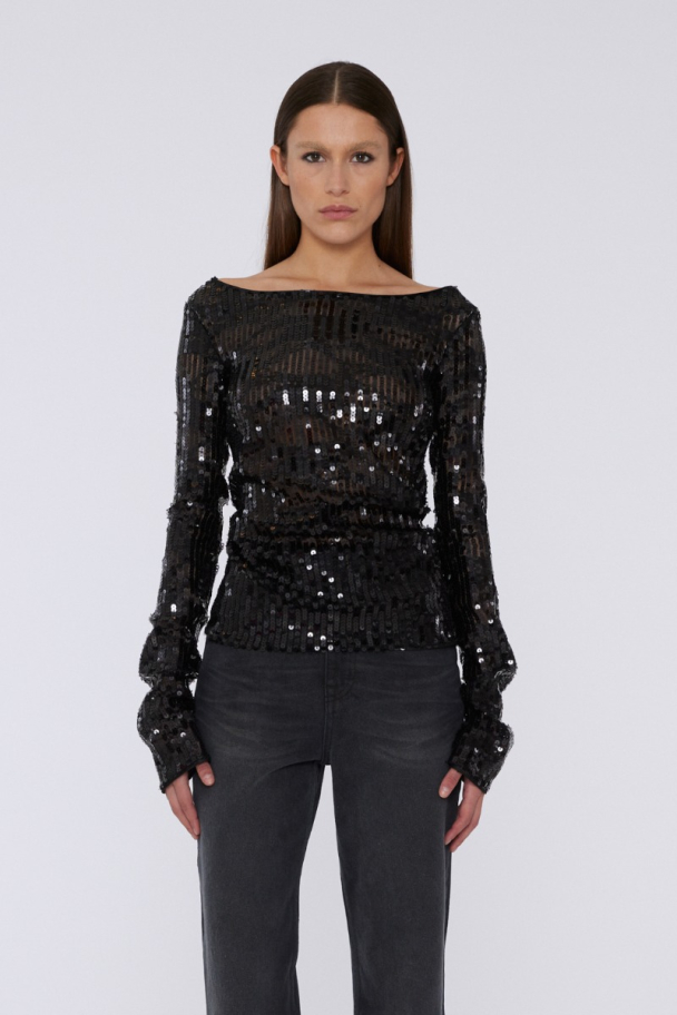 Sequins Off Shoulder - Black  - Image 5
