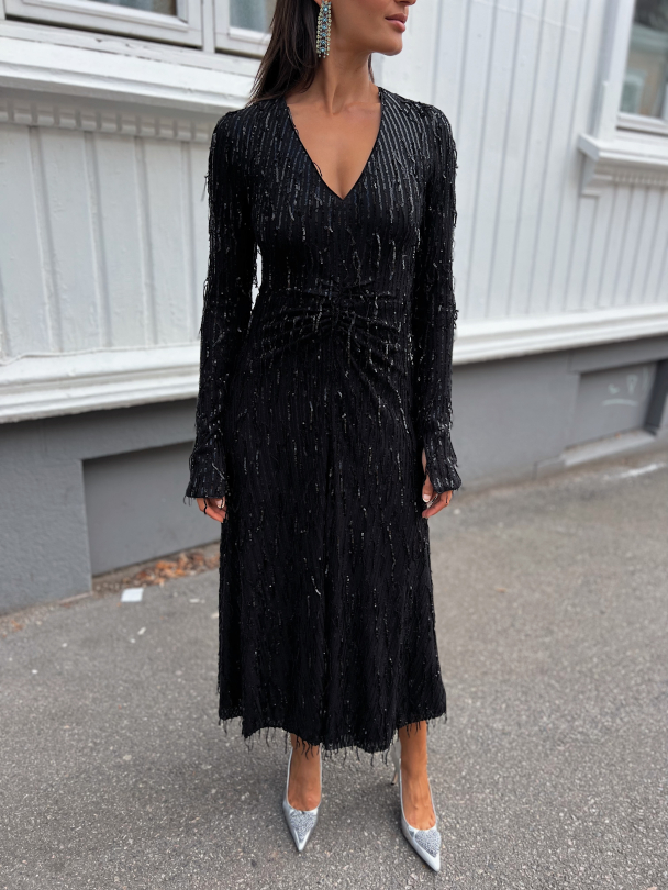 Sequins Midi Slit Dress - Black  - Image 1