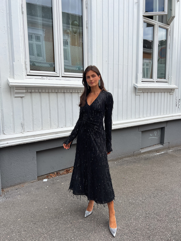 Sequins Midi Slit Dress - Black  - Image 9