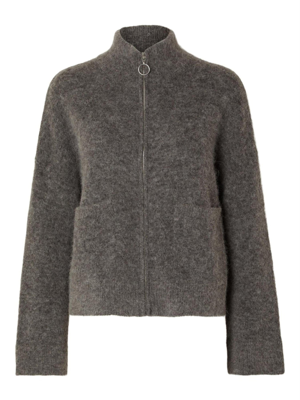 Sia Ras Zipper Cardigan - Medium Grey Melange - Image 2