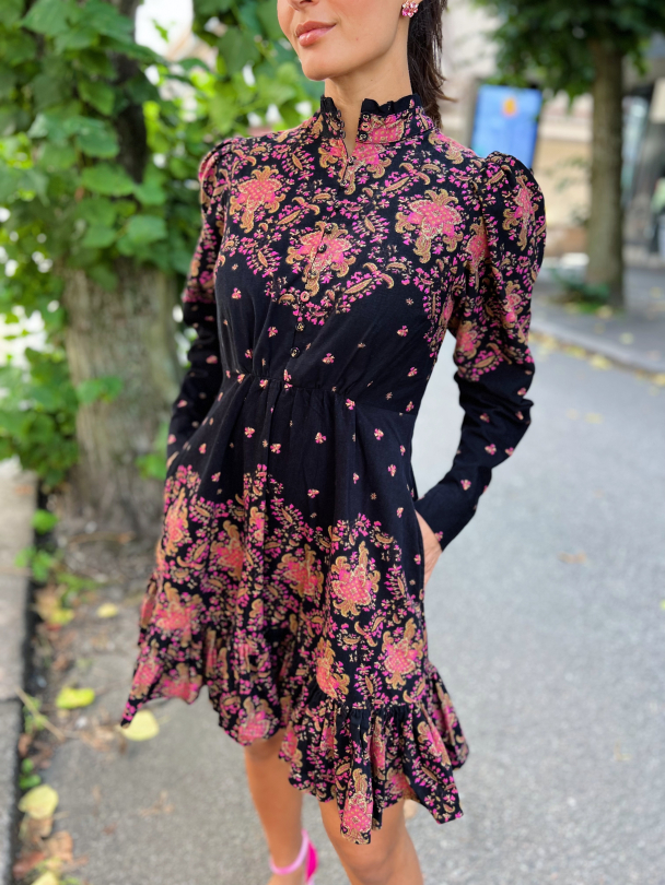 Baby Cord Mini Dress - Black Paisley - Image 1