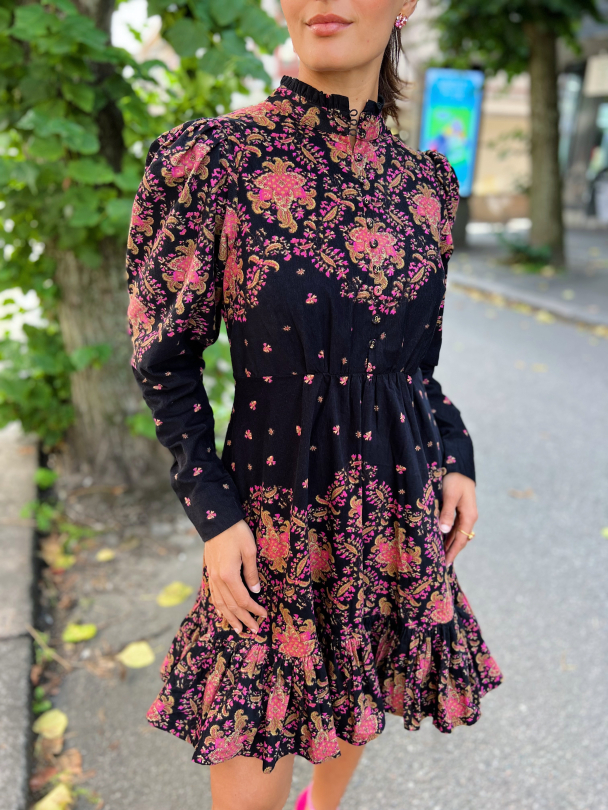 Baby Cord Mini Dress - Black Paisley - Image 3
