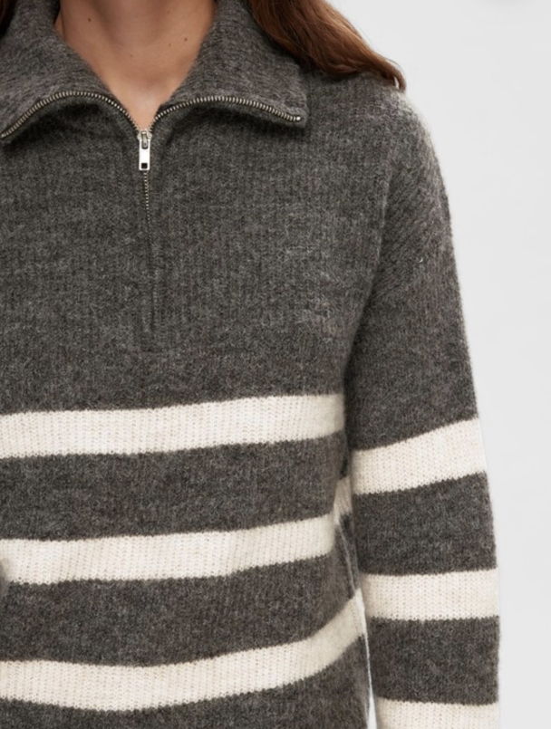 Maline Knit Half Zip - Medium Grey Melange  - Image 3