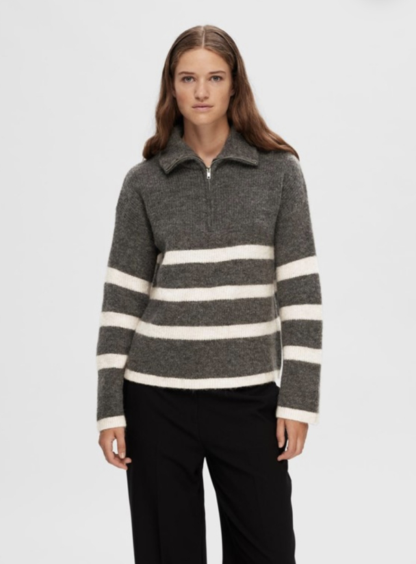 Maline Knit Half Zip - Medium Grey Melange  - Image 4