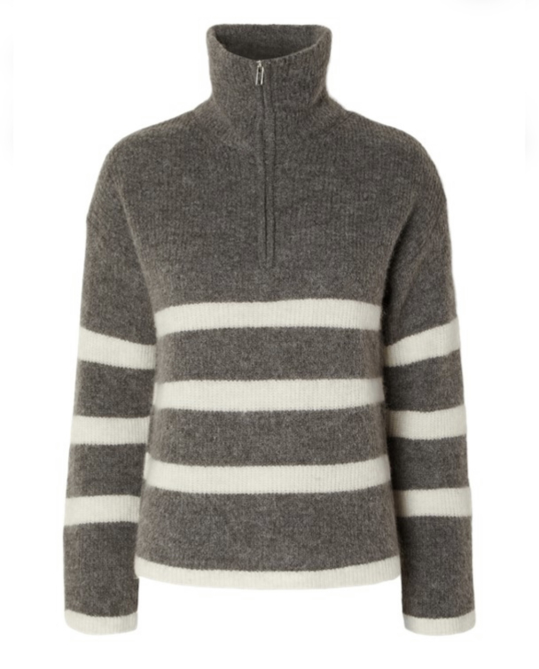 Maline Knit Half Zip - Medium Grey Melange  - Image 5