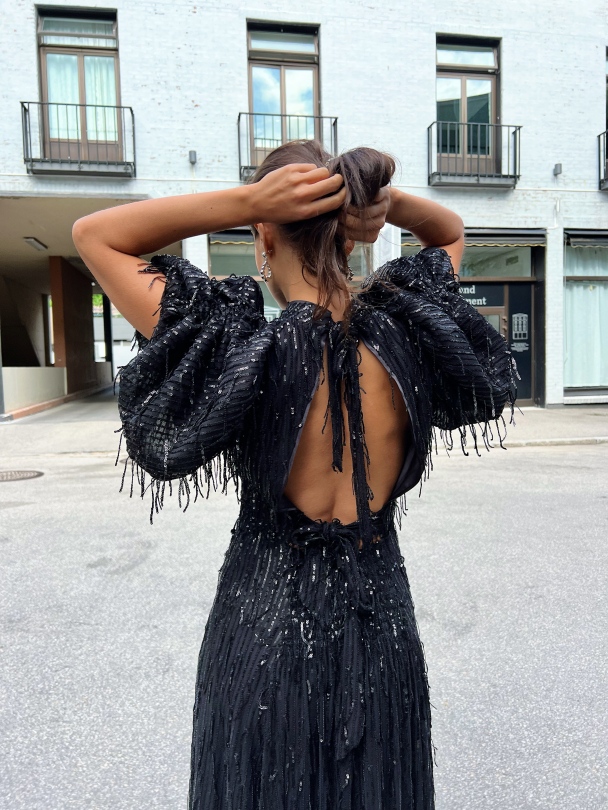 Sequins Midi Puff Dress - Black  - Image 7