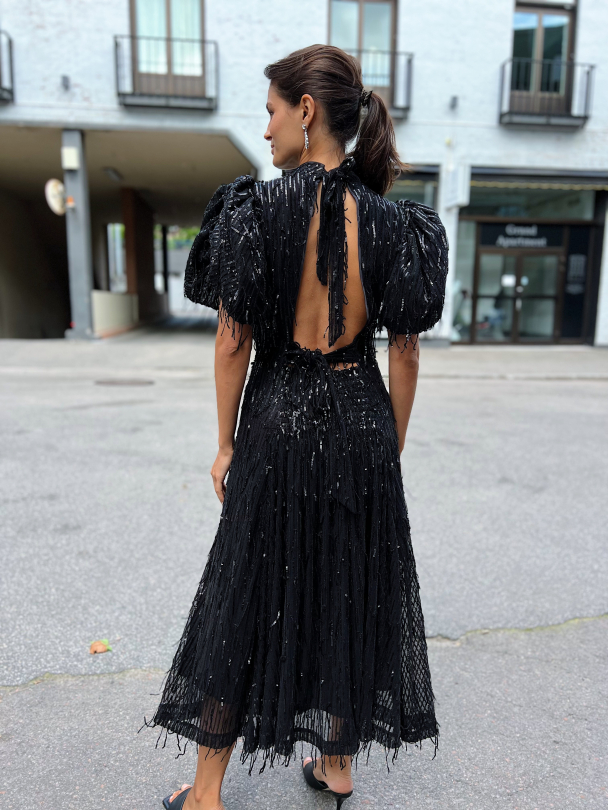 Sequins Midi Puff Dress - Black  - Image 8