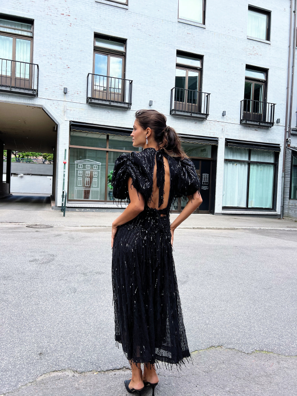 Sequins Midi Puff Dress - Black  - Image 11