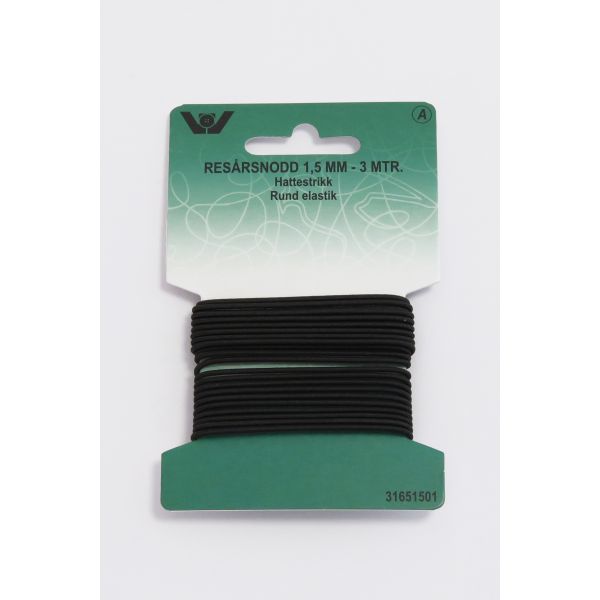 Elastikk - Rund - 1,5mm - 3m