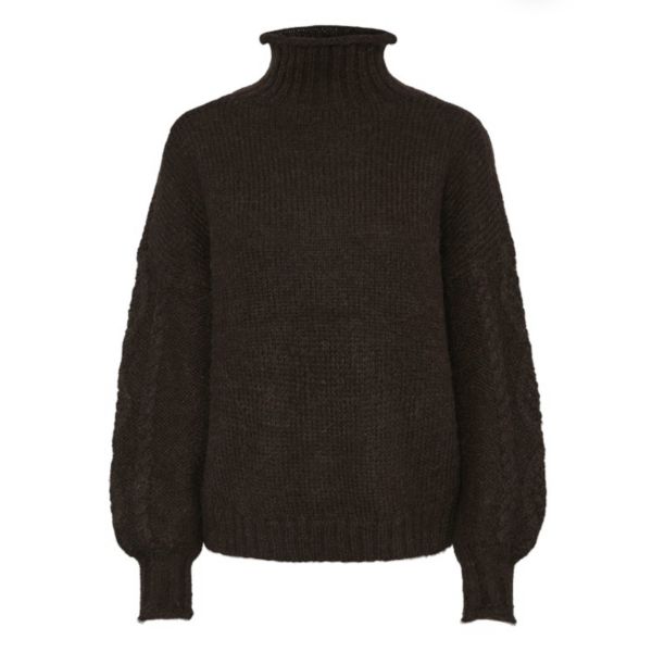 Siera Highneck Knit Pullover - Seal Brown 